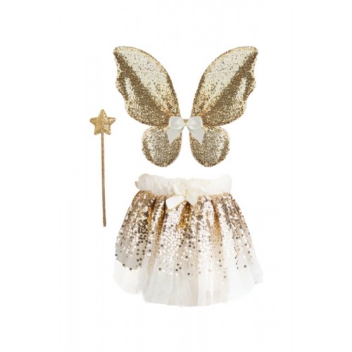 DEGUISEMENT PAPILLON SEQUIN DORE (JUPE, AILES ET BAGUETTE), 4 – 7 ANS