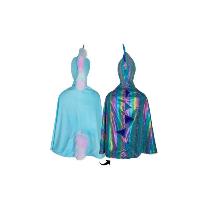 DEGUISEMENT CAPE REVERSIBLE LICORNE / DRAGON BLEU CLAIR, 4 – 7 ANS