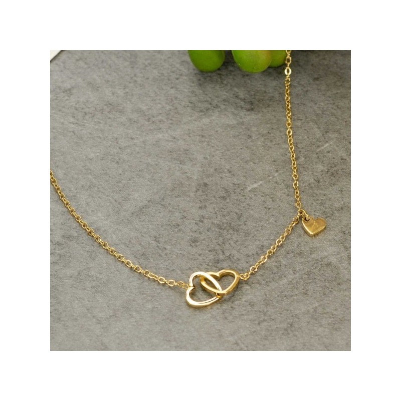 COLLIER ACIER INOXYDABLE DORE CŒUR TRIPLE