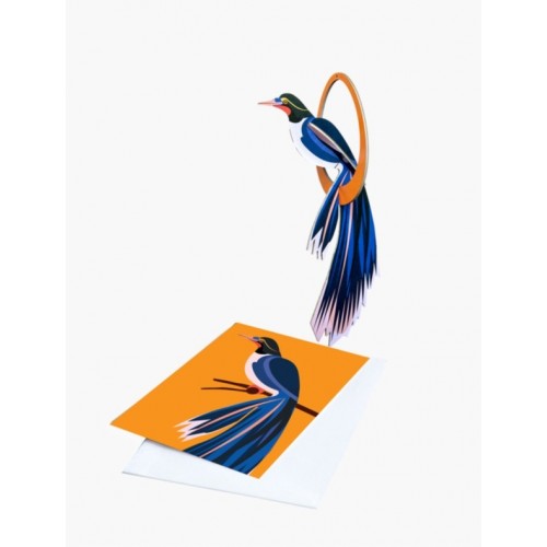 POP OUT CARD, OISEAU SWINGING FLORES