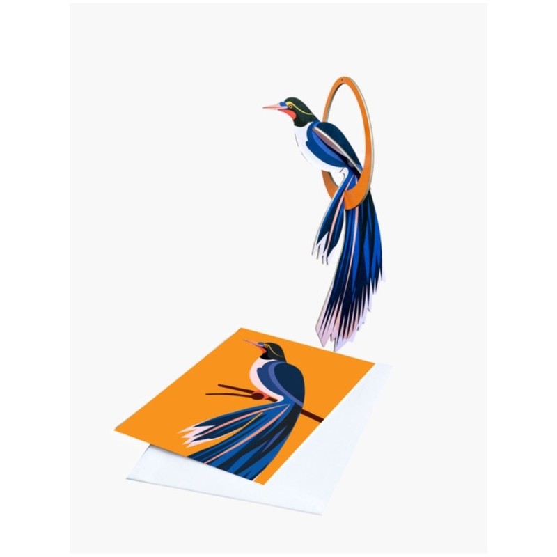 POP OUT CARD, OISEAU SWINGING FLORES