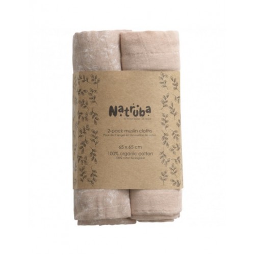 NATRUBA 100% ORGANIC 2 PETITS LANGES EN MOUSSELINE DE COTON BIO &quot;ROSE POUDRE&quot; (65 X 65 CM)