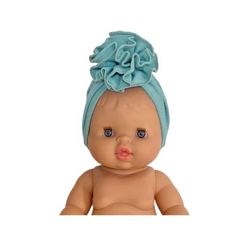 POUPEE MINIKANE VETEMENT TURBAN FLEUR EN JERSEY BLEU GLACIER