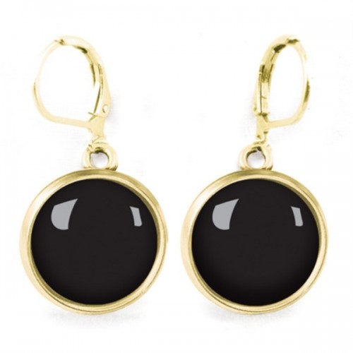 LES PARISIENNES BOUCLES D OREILLES DORMEUSES ACIER CHIRURGICAL OR QUEEN SIZE – NOIR