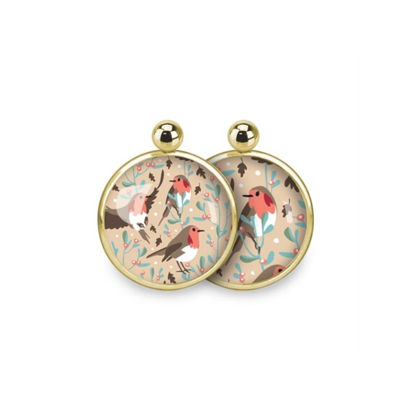 LES PARISIENNES BOUCLES D OREILLES NOMADE BILLES ACIER CHIRURGICAL OR – ROUGE GORGE