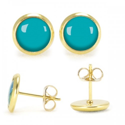 LES PARISIENNES BOUCLES D OREILLES PUCES ACIER CHIRURGICAL OR - TURQUOISE