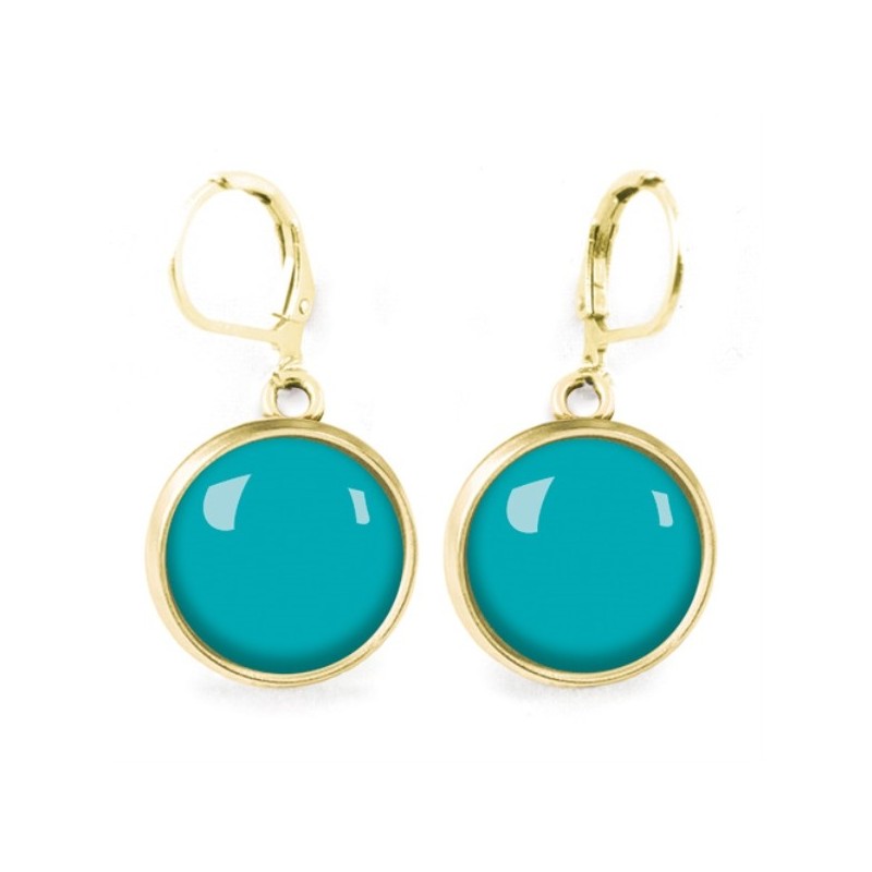 LES PARISIENNES BOUCLES D OREILLES DORMEUSES ACIER CHIRURGICAL OR QUEEN SIZE – TURQUOISE