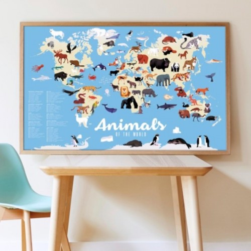 POSTER GEANT ANIMAUX DU MONDE + 67 STICKERS