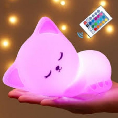 LAMPE VEILLEUSE CHAT STELLA SILICONE AVEC TELECOMMANDE